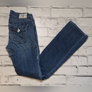 True Religion Hi Rise Bootcut Jeans Size 28 USA Made Flap Pockets